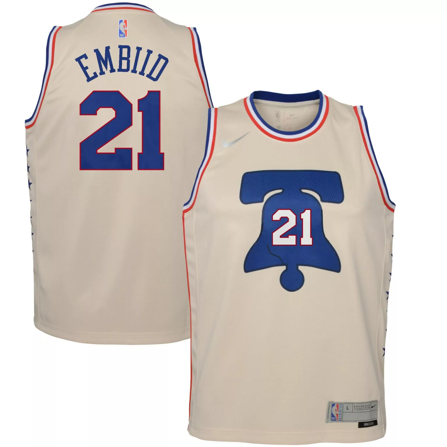 Joel Embiid 21 Philadelphia 76ers Jersey Cream Men Alternate Blue Red