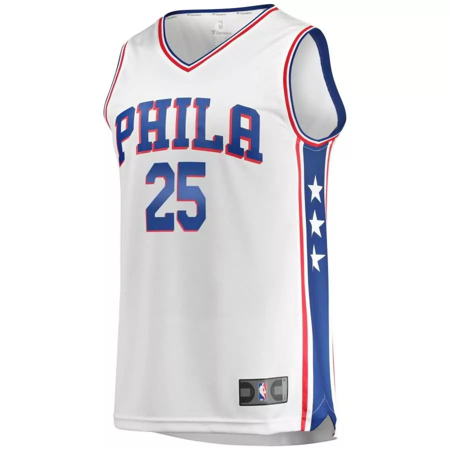 Tyrese Maxey 25 Jersey White Philadelphia 76ers Men Icon Edition Blue Red