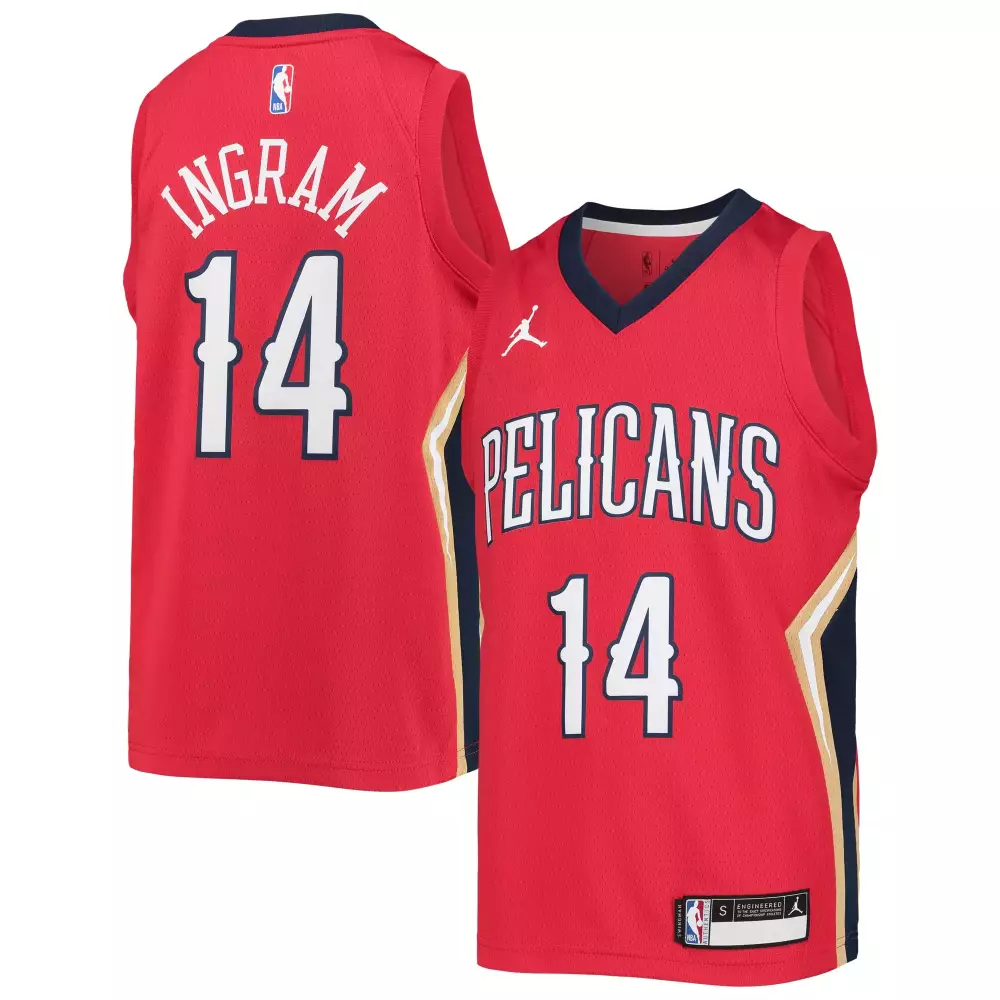 Brandon Ingram 14 Pelicans Jersey Red Men Navy Gold