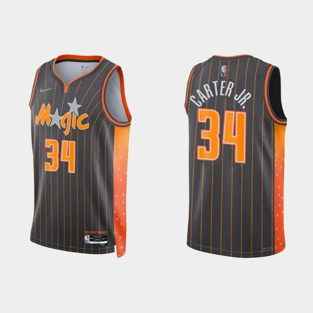 Wendell Carter 34 Orlando Magic Jersey Dark Gray Men Striped Orange