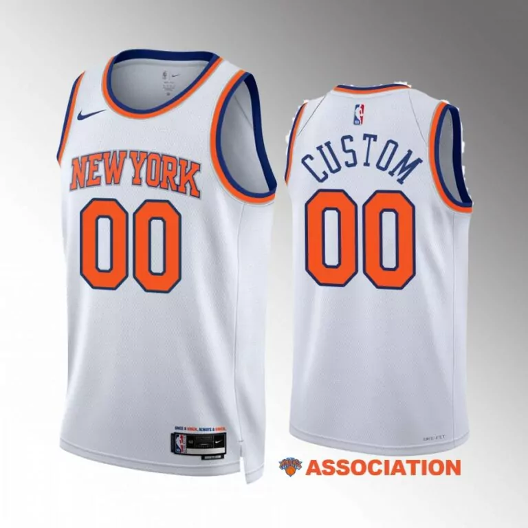 Custom New York Knicks Jersey White Men Association Orange Blue Swingman