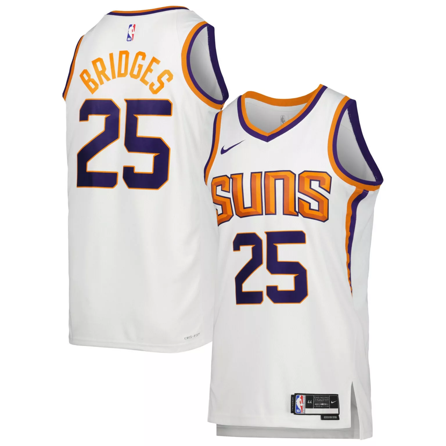 Mikal Bridges 25 Phoenix Suns Jersey White Men Association Edition Purple Orange