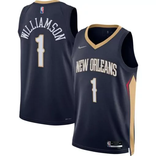 Zion Williamson 1 Jersey Navy New Orleans Pelicans Men Gold Red Icon