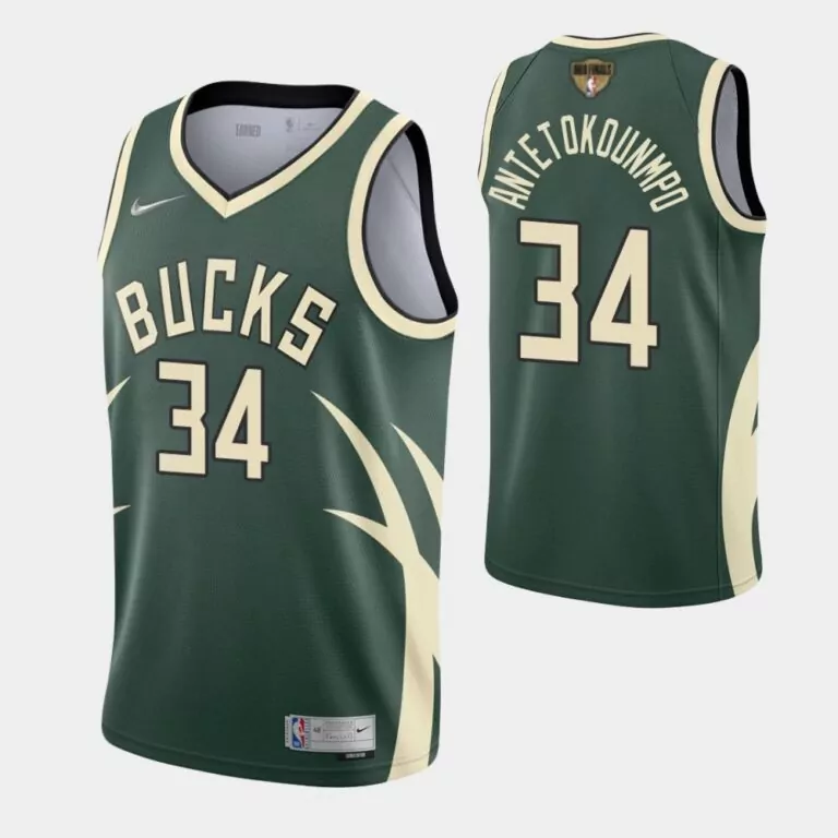 Giannis Antetokounmpo 34 Jersey Green Milwaukee Bucks Finals Men Cream Black Swingman