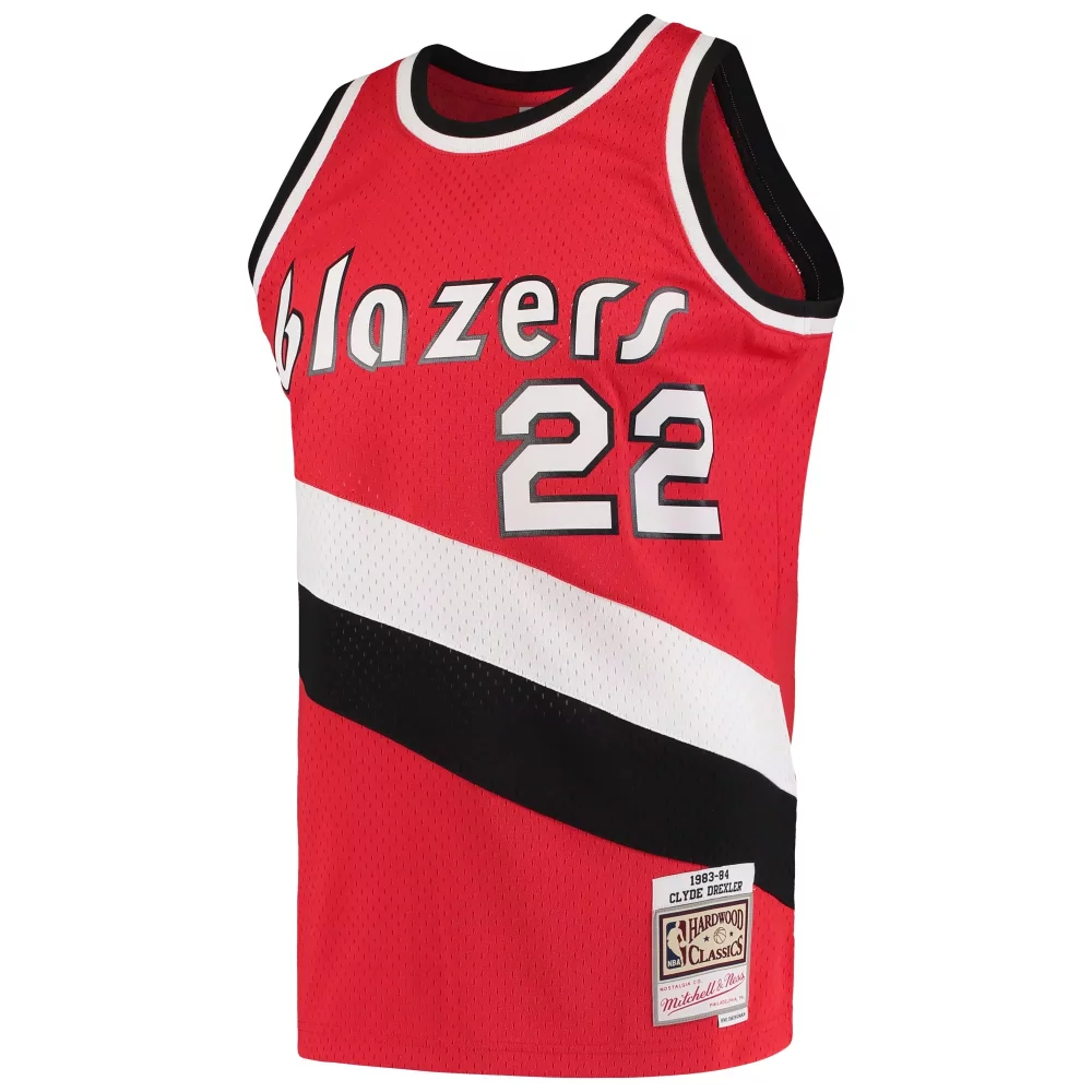 Clyde Drexler 22 Jersey Red Portland Trail Blazers Hardwood Classics Men Split Design
