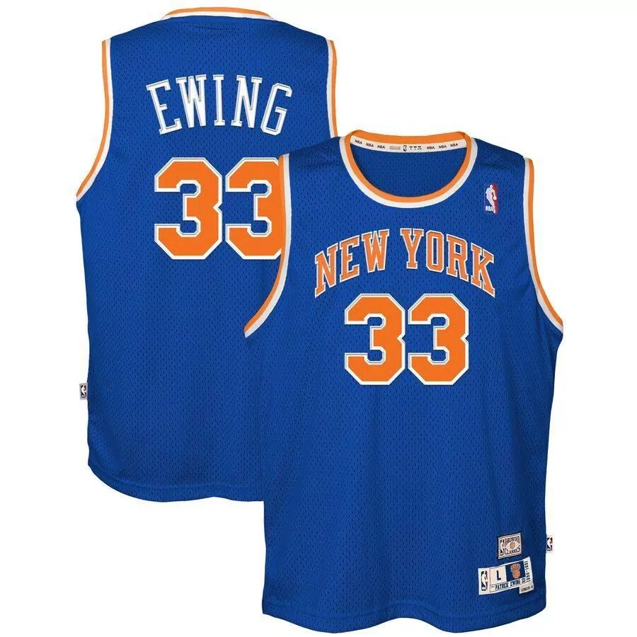 Patrick Ewing 33 New York Jersey Blue Men Replica Orange White Hardwood Classics
