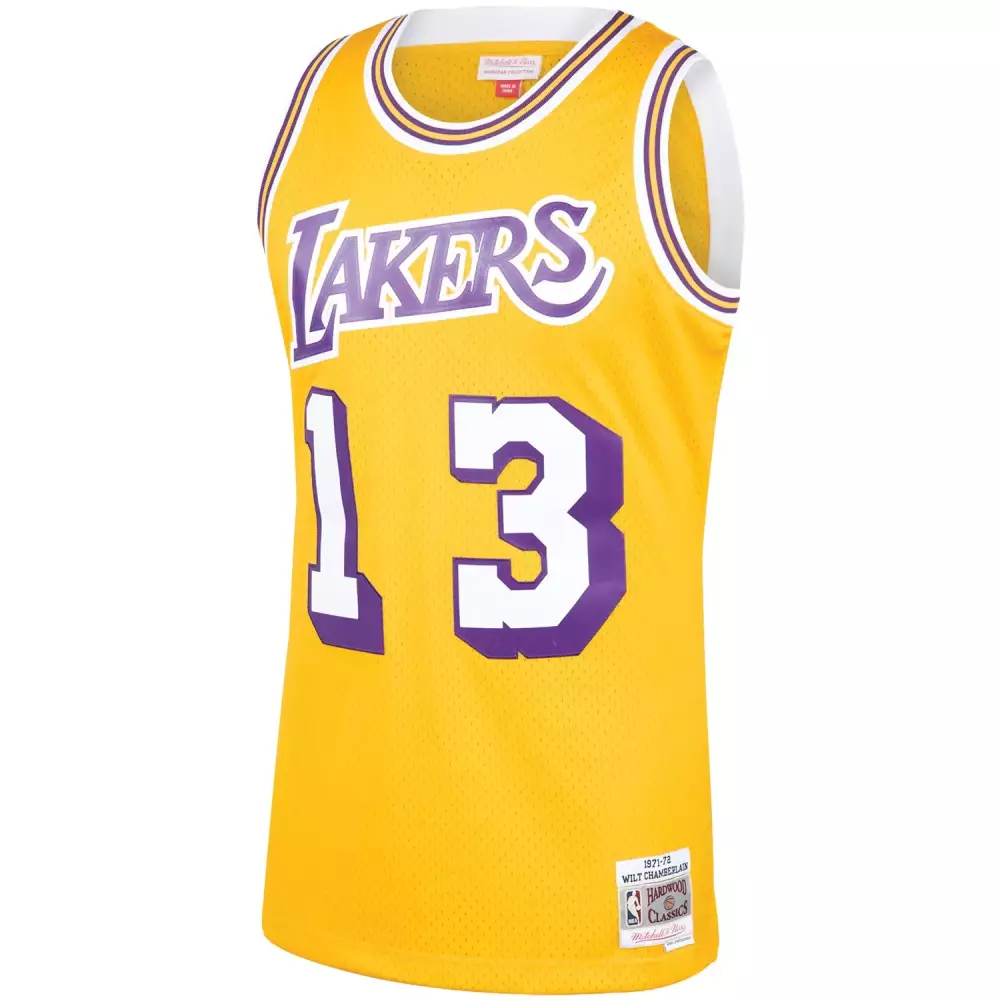 Wilt Chamberlain 13 Jersey Yellow Hardwood Classics Los Angeles Lakers 1971 Men Purple