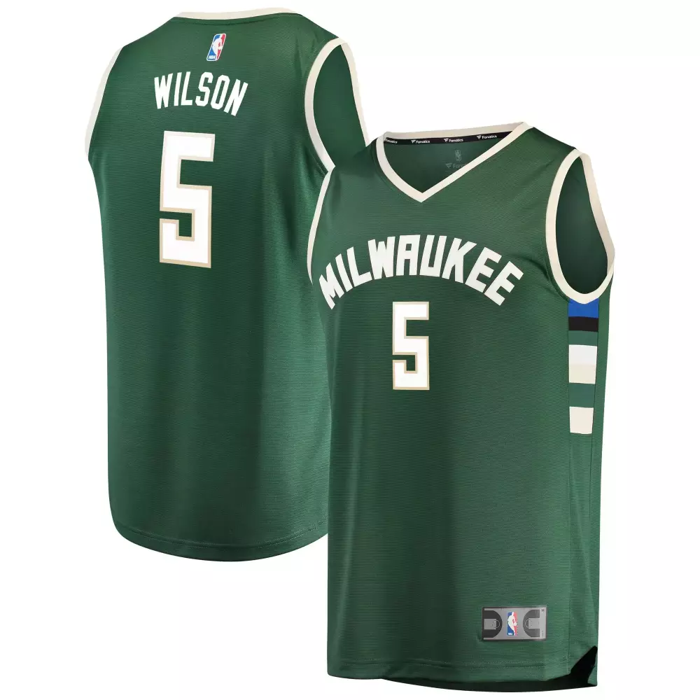 Jalen Wilson 5 Milwaukee Bucks Jersey Green Men White Cream Blue Black Icon