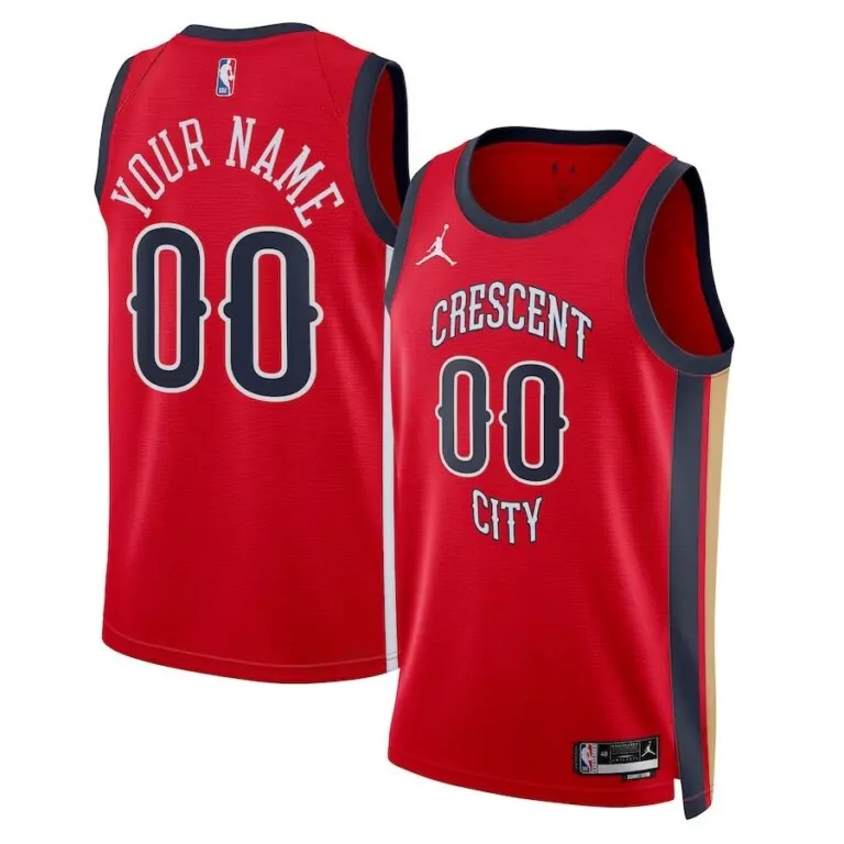 Custom New Orleans Pelicans Jersey Red Men City Connect Design Navy Gold Unisex Swingman