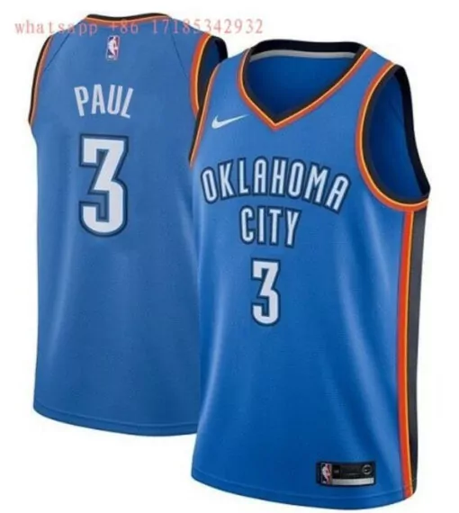 Chris Paul 3 Jersey Blue Oklahoma City Thunder Men Orange Black White