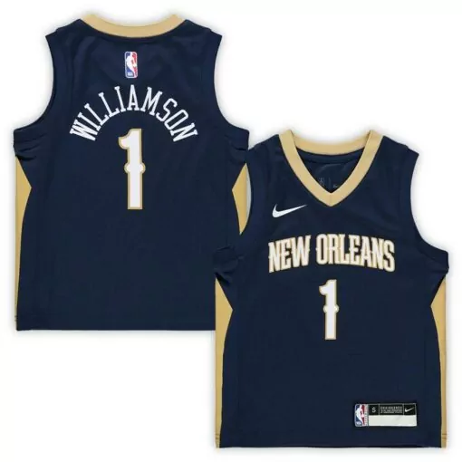 Zion Williamson 1 Jersey Navy New Orleans Pelicans Men NBA Gold Icon