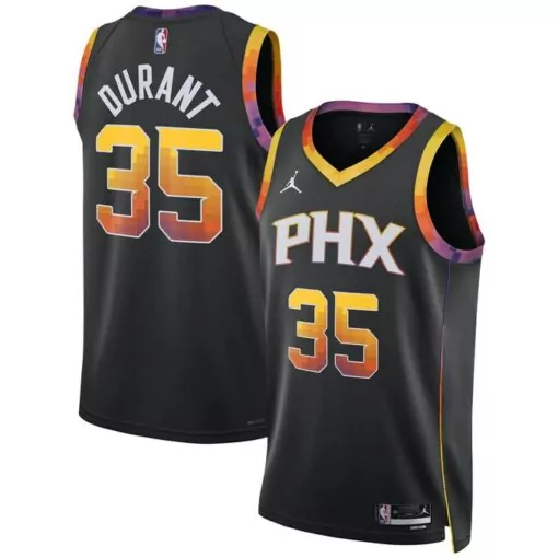 Kevin Durant 35 Phx Jersey Black Men Split Design White Yellow Orange Purple Unisex