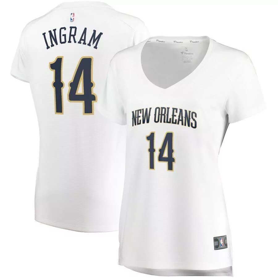 Brandon Ingram 14 Jersey White New Orleans Pelicans Women Replica Navy Gold