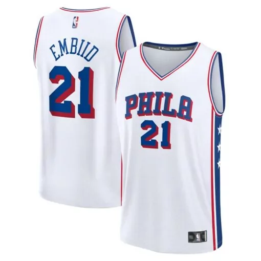 Joel Embiid 21 Philadelphia 76ers Jersey White Men Blue Red