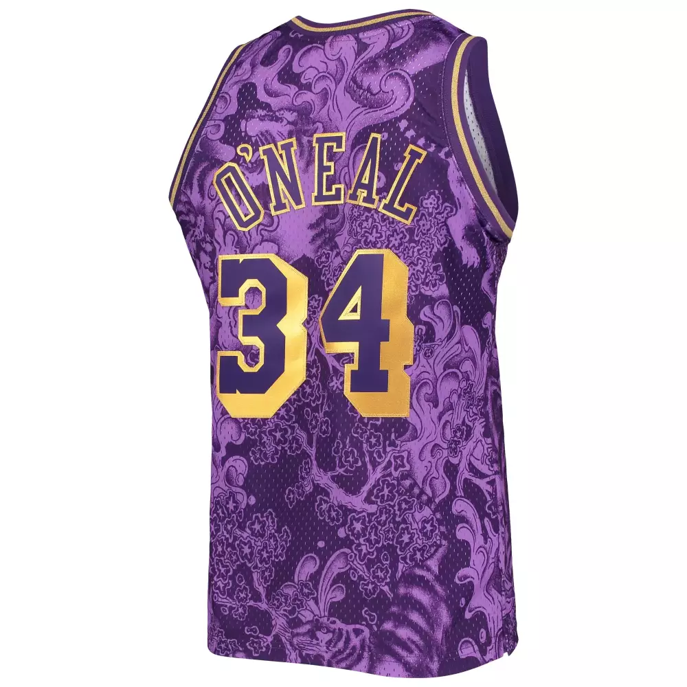 Shaquille Oneal 34 Lakers Jersey Purple Men All Over Graphic Custom Design Gold Hardwood
