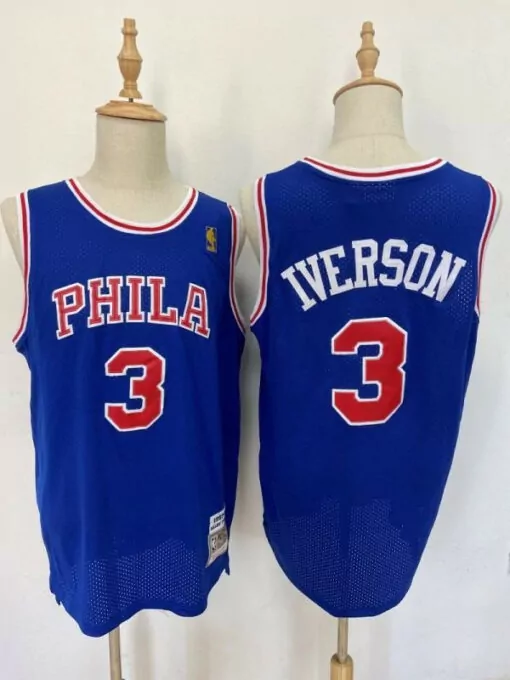 Allen Iverson 3 Jersey Blue Philadelphia 76ers Men Red White