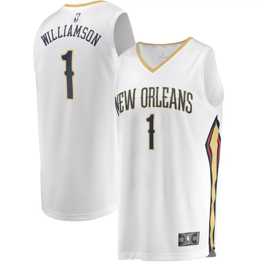 Zion Williamson 1 Jersey White New Orleans Pelicans Men NBA Navy Gold