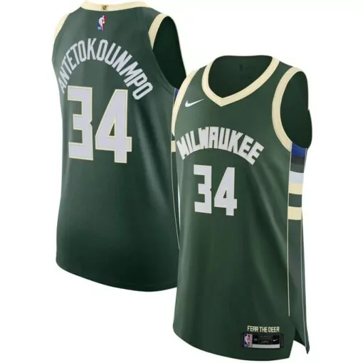 Giannis Antetokounmpo 34 Jersey Green Milwaukee Bucks Men Cream White Icon
