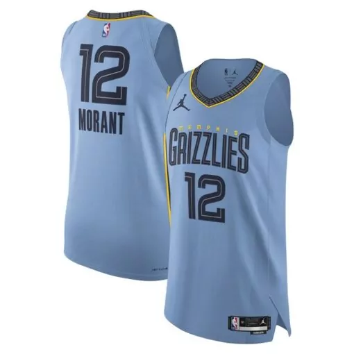 Ja Morant 12 Memphis Grizzlies Jersey Light Blue Men Navy Yellow