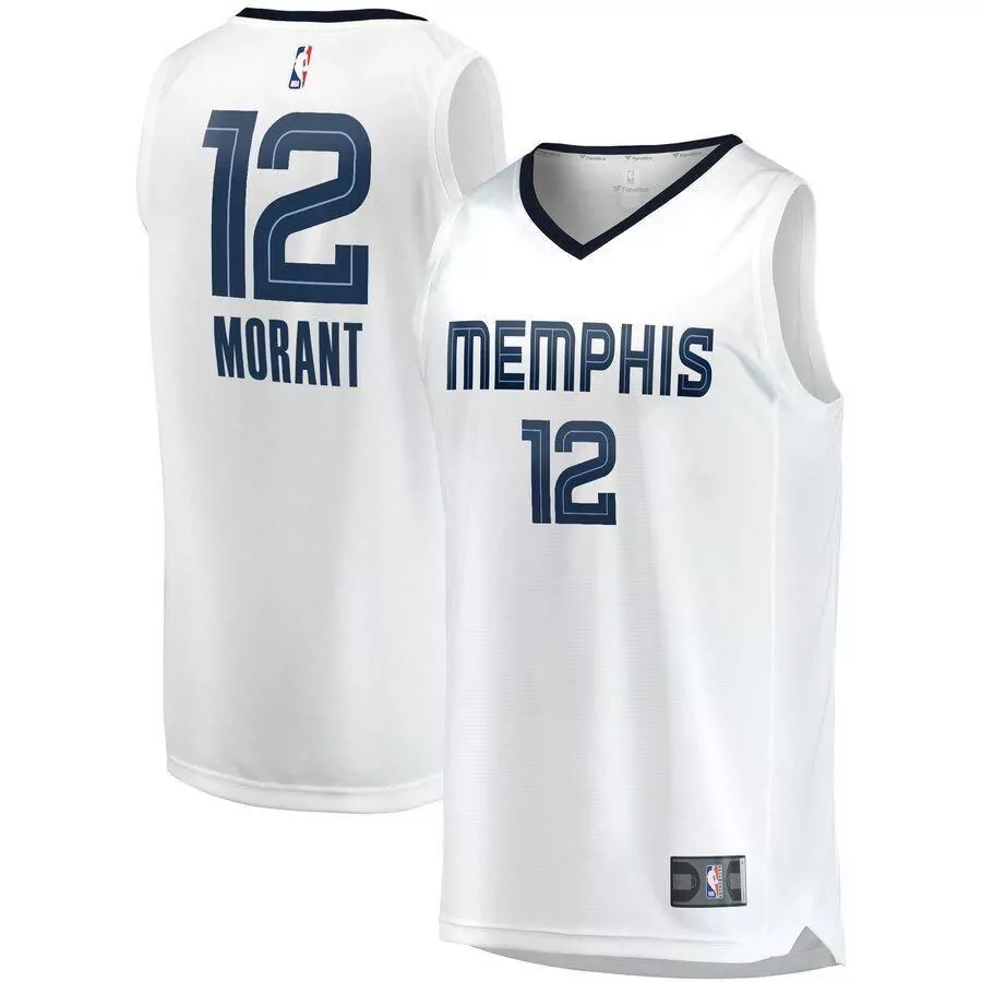 Ja Morant 12 Memphis Grizzlies Jersey White Men NBA Navy