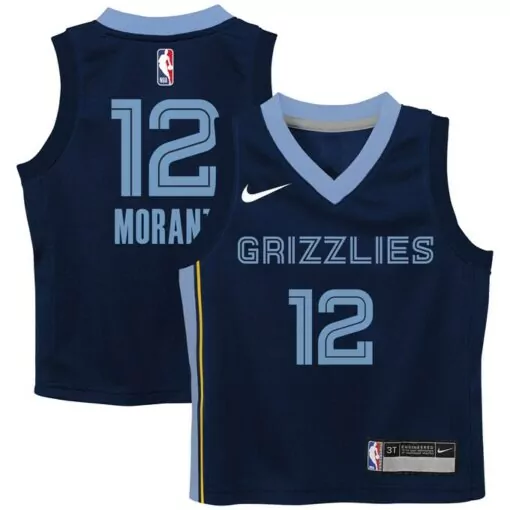Ja Morant 12 Grizzlies Jersey Navy Kids Light Blue Yellow Icon