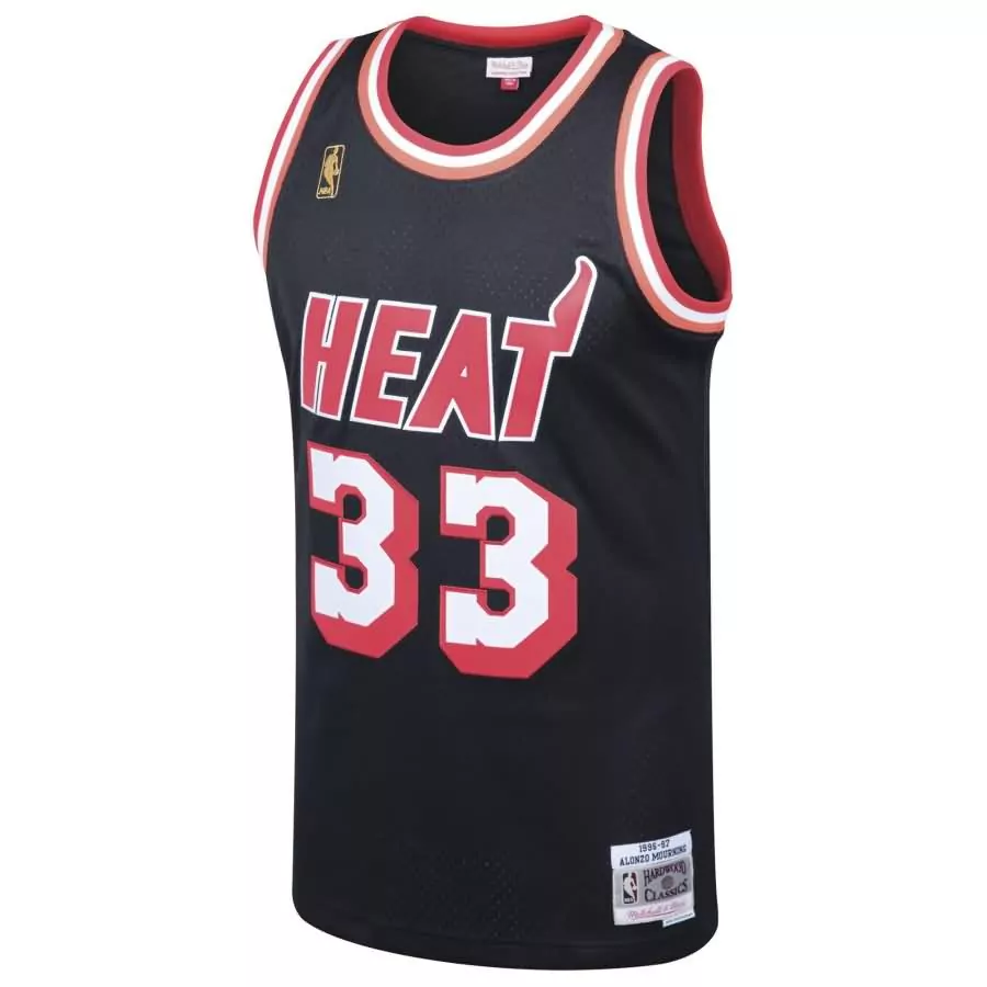 Alonzo Mourning 33 Miami Heat Jersey Black Men Red White Hardwood Classics Swingman