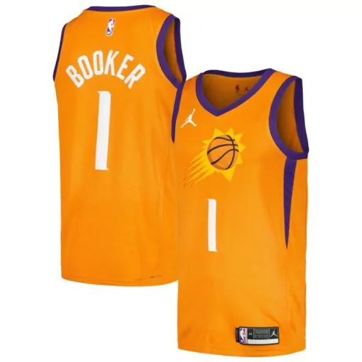 Devin Booker 1 Phoenix Suns Jersey Orange Men Purple