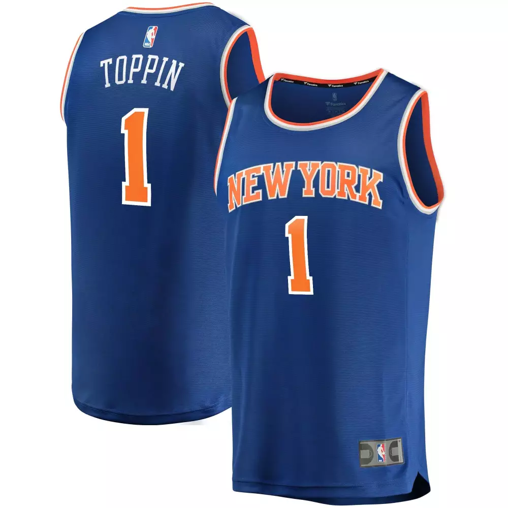 Obi Toppin 1 New York Knicks Jersey Blue Men Orange White Icon