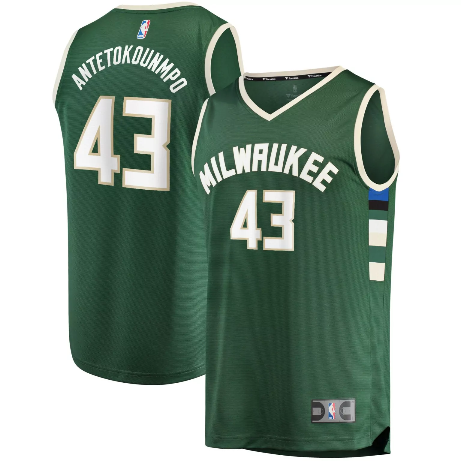 Thanasis Antetokounmpo 43 Jersey Green Milwaukee Bucks Men Cream White Blue Black