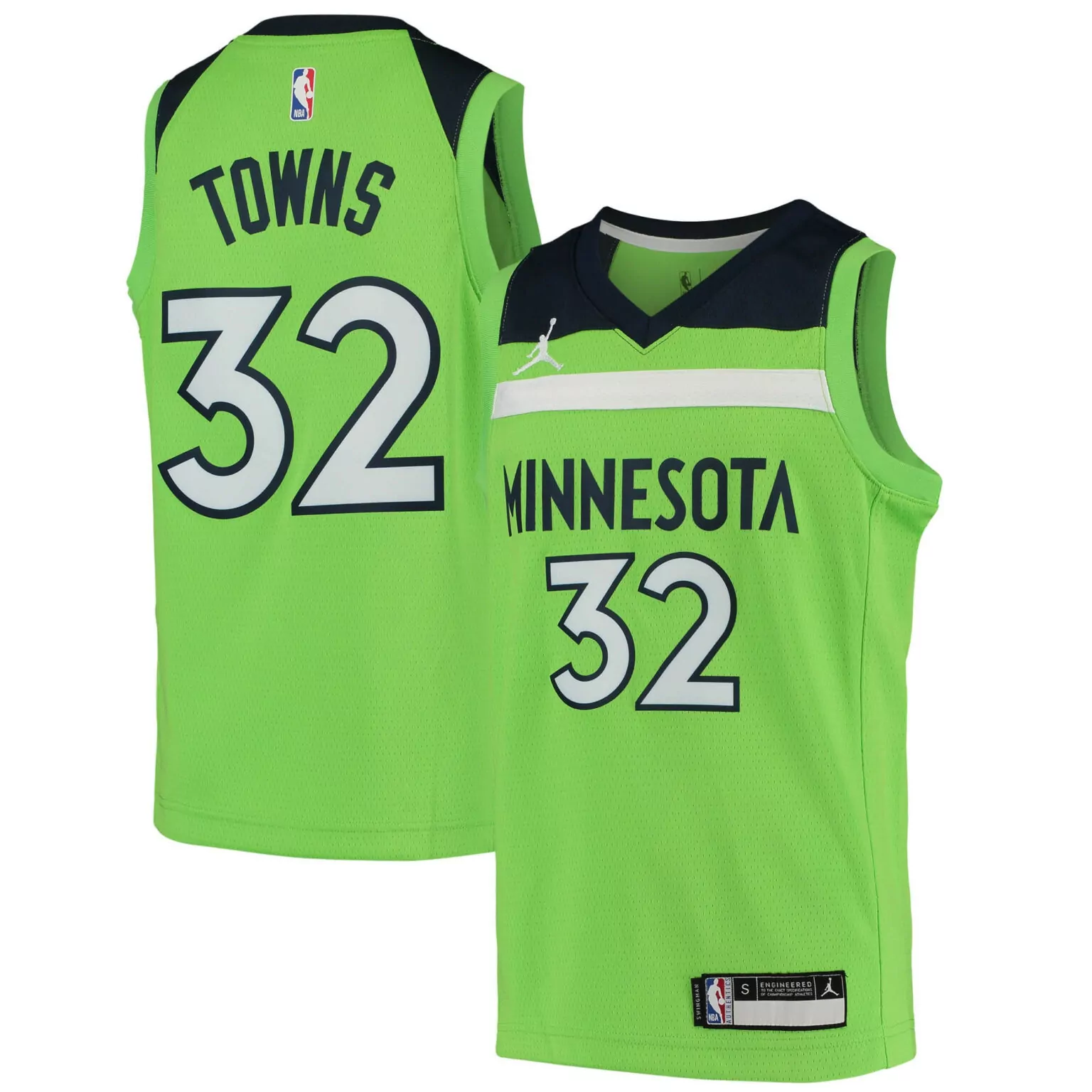 Karl-anthony Towns 32 Jersey Lime Green Minnesota Timberwolves Men Alternate Navy Blue