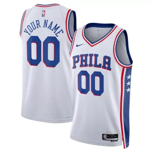 Custom Philadelphia 76ers Jersey White Men Blue Red Unisex