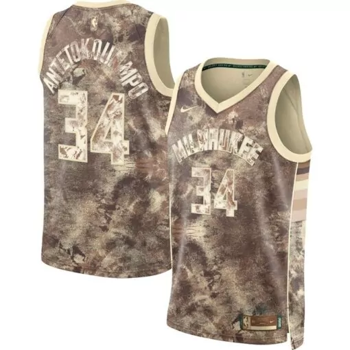 Giannis Antetokounmpo 34 Jersey Brown Bucks 2023-2024 Classic Edition Milwaukee Men