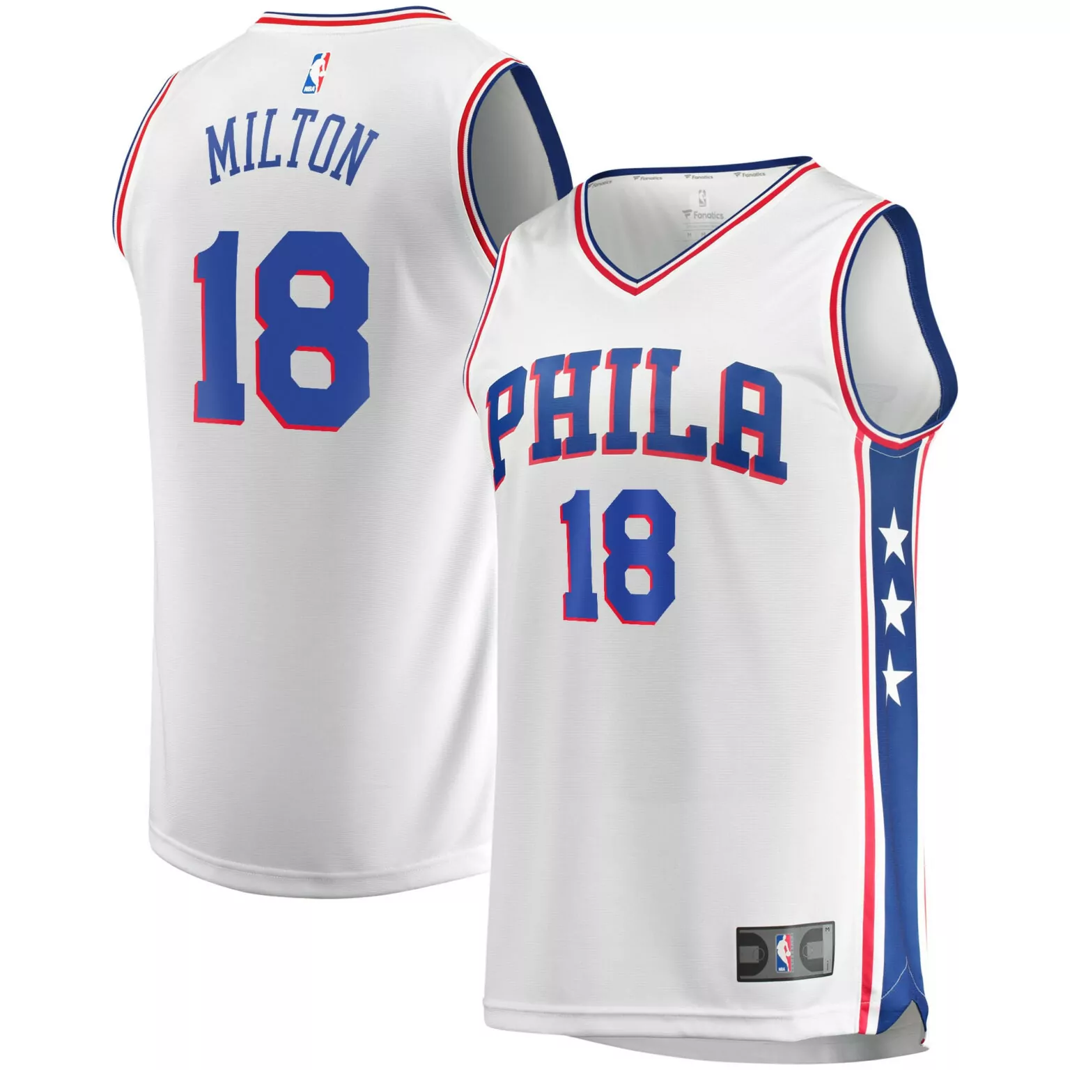 Shake Milton 18 Jersey White Philadelphia 76ers Men Blue Red