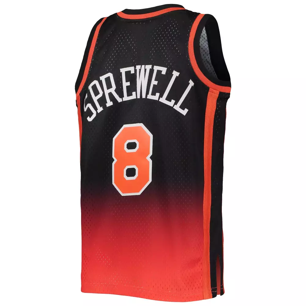 Latrell Sprewell 8 Jersey Black New York Knicks Men Alternate Split Design Orange