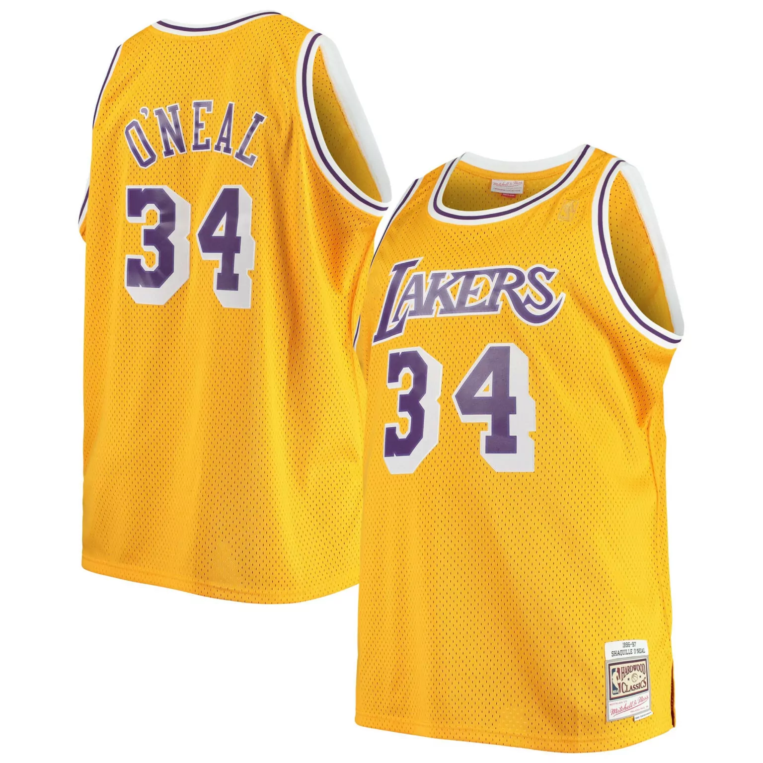 Shaquille Oneal 34 Lakers Jersey Yellow 1996-97 O'neal Mitchell Ness Hardwood Classics