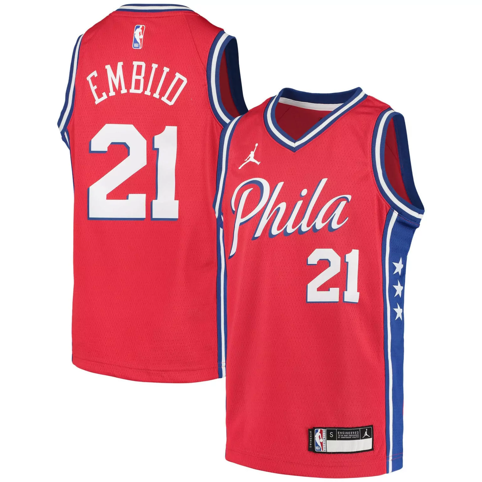 Joel Embiid 21 Philadelphia 76ers Jersey Red Men Blue White
