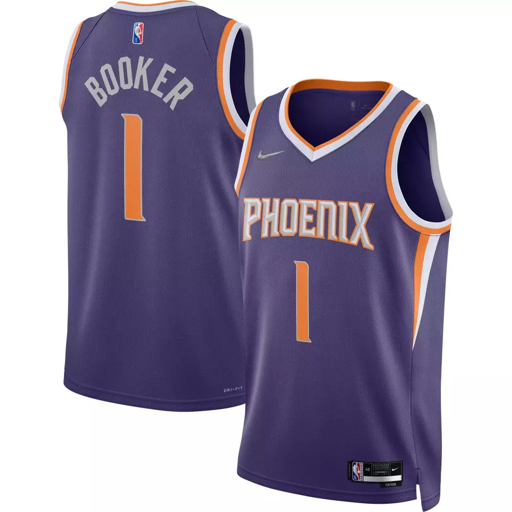 Devin Booker 1 Phoenix Suns Jersey Purple Men Orange White Swingman Icon