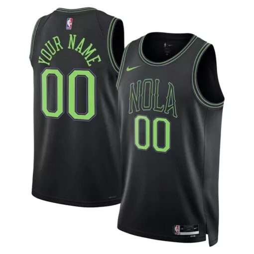 Custom New Orleans Pelicans Jersey Black Men Lime Green Purple Unisex