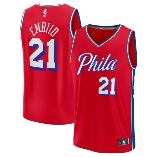 Joel Embiid 21 Philadelphia 76ers Jersey Red Men Blue White