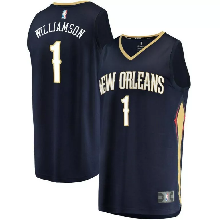 Zion Williamson 1 Jersey Navy Blue New Orleans Pelicans Men Gold Red Icon