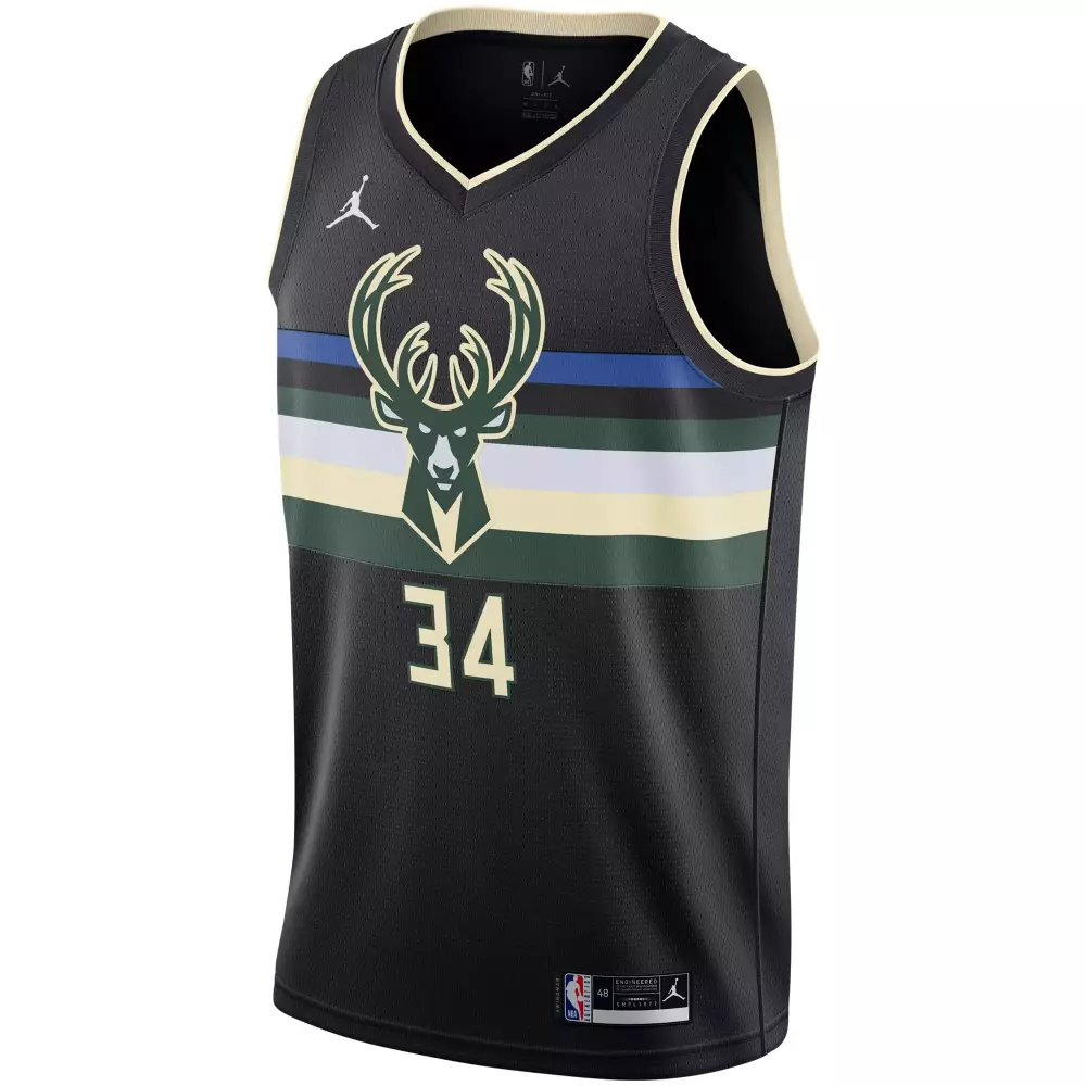 Giannis Antetokounmpo 34 Jersey Black Milwaukee Bucks Men Green Cream Blue White