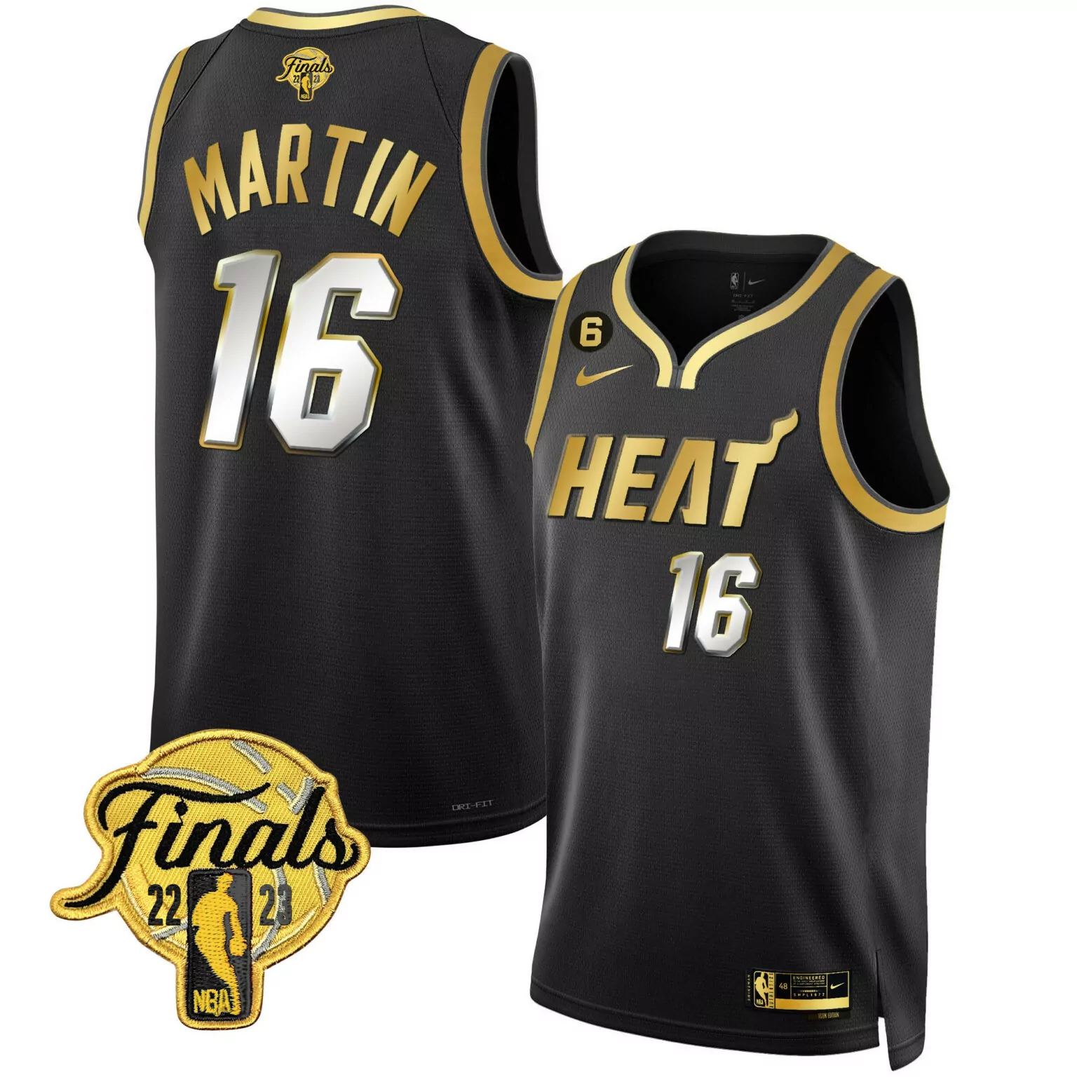 Caleb Martin 16 Heat Jersey Black NBA Finals 2022-2023 Men Player Gold White Collection