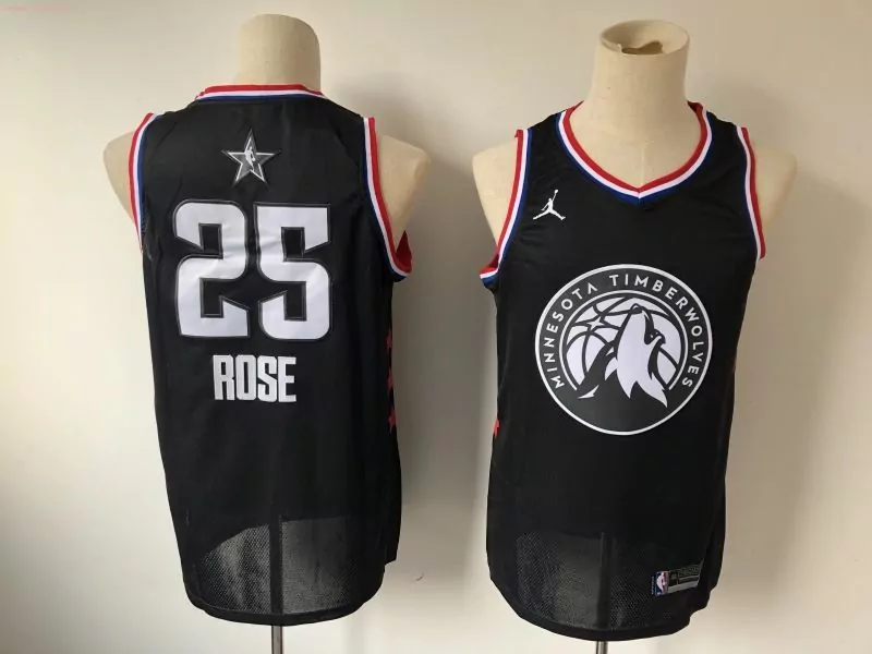 Derrick Rose 25 Jersey Black Minnesota Timberwolves All-star Men White Red Blue All