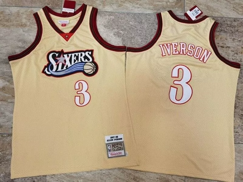 Allen Iverson 3 76ERS Jersey Tan 2007-08 Mitchell Ness Hardwood Classics 2007 Men