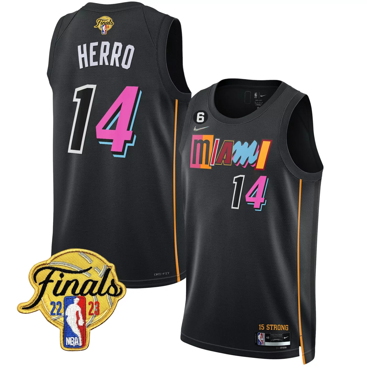 Tyler Herro 14 Miami Heat Jersey Black 2023 NBA Finals Men City Edition Pink Light Blue