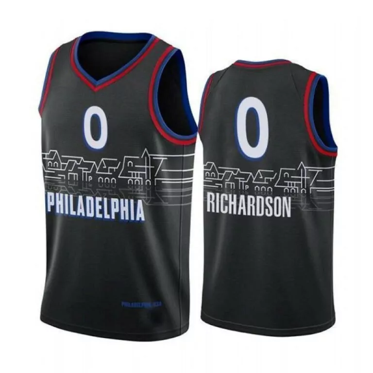 Jase Richardson Jersey Black Philadelphia 76ers Men Custom Design Blue Red White