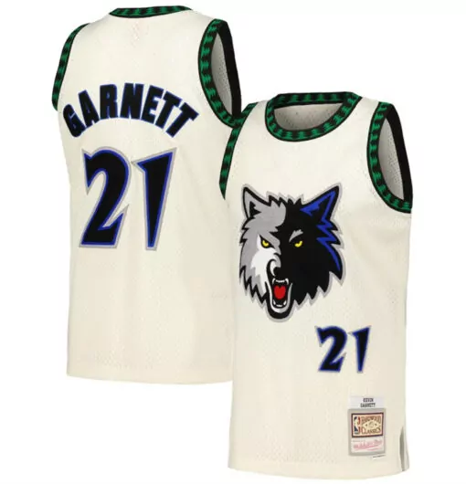 Kevin Garnett 21 Jersey Cream Minnesota Timberwolves Mitchell Ness Men Throwback