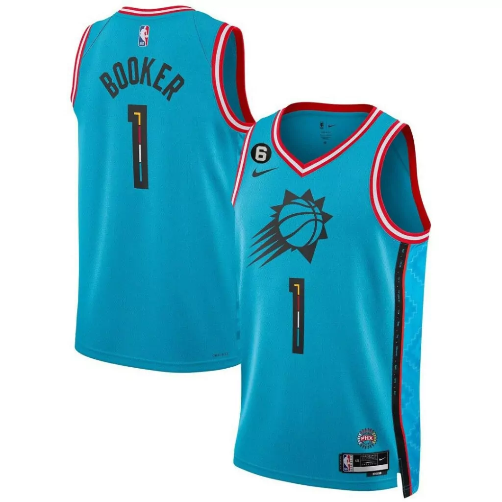 Devin Booker 1 Phoenix Suns Jersey Blue City Connect Men Alternate Split Design Red