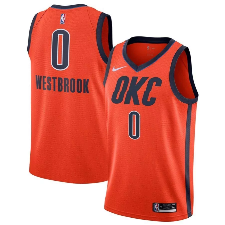 Russell Westbrook Okc Jersey Orange Men NBA Navy Blue