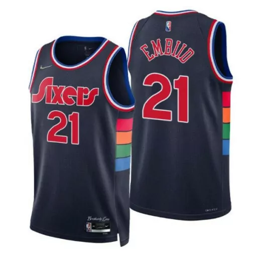 Joel Embiid 21 Sixers Jersey Navy Men Alternate Red Blue Orange Green Light All Stitched